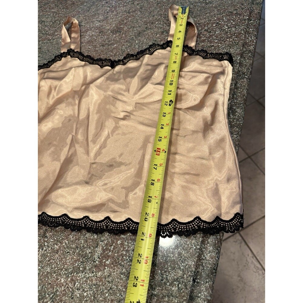 Studio I Satin Camisole Top Gold Black Lace Trim Y2K Lingerie Style Size 12 - Picture 6 of 9